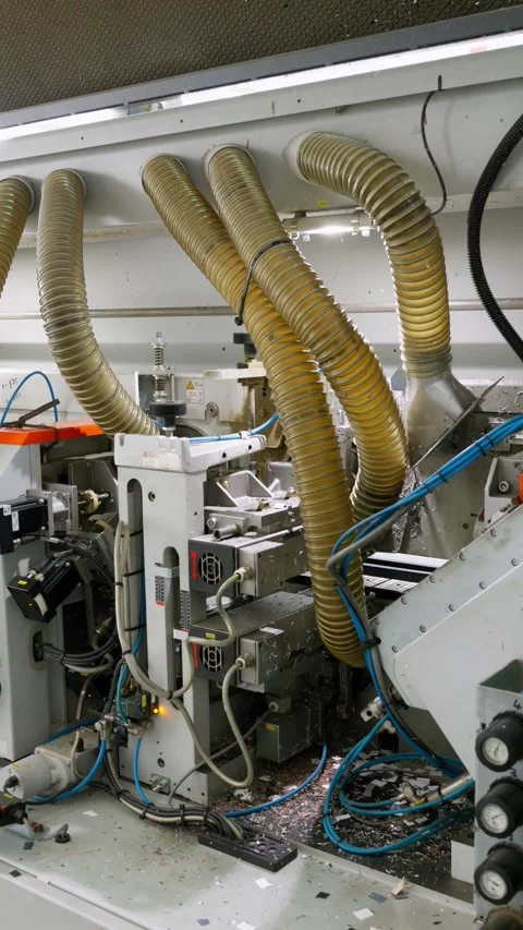 Large industrial cutting machine in a factory setting. Stock Footage 323766604