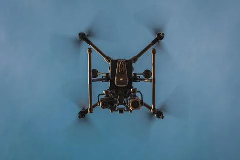 Large industrial drone with thermal camera. Bottom view Foto stock