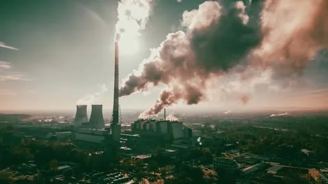 Large industrial facility with chimneys emitting smoke. The industrial land.. Stock-Footage 288444880