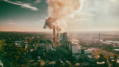 Large industrial facility with chimneys emitting smoke. The industrial land.. Stock Footage 288444943