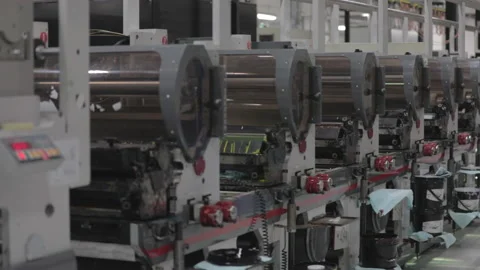 Large industrial flexo printing machine. Stock Footage 130754591