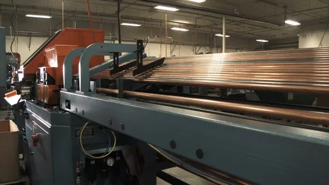 Large Industrial Machine Cutting Copper Tubing Stock Footage 89819601