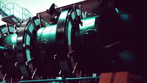 Large industrial machine in a factory setting with metal components Stock Footage 342044679