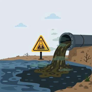 Large industrial pipe discharges thick, dark wastewater into open sea Stock Illustration