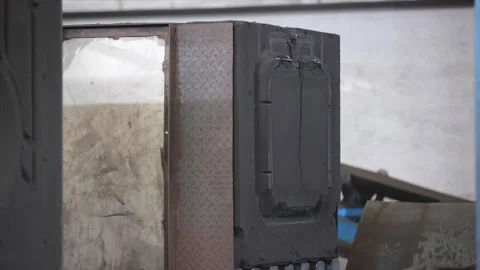 Large industrial sand casting molds prepared for metal pouring Stock Footage 325320761