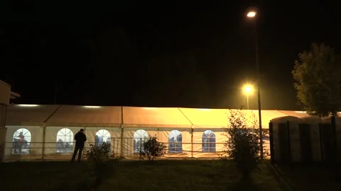 A large industrial tent at night Stock Footage 172059848