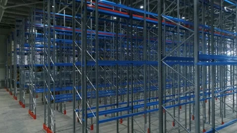 Large Industrial Warehouse Storage Racks With Steel Framework And Multilevel Stock Footage 321380344