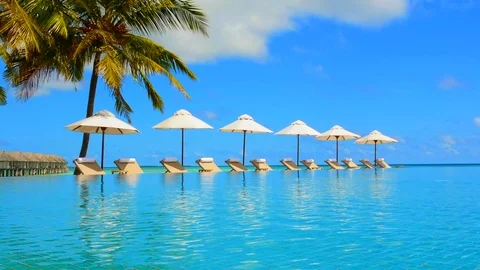 Large infinity pool on the shores of the Indian Ocean Stock Footage 86149598
