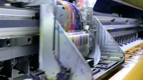 Large inkjet printer cmyk format working on vinyl Stock Footage 169361536