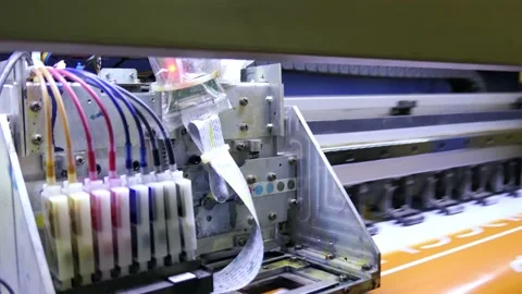 Large inkjet printer cmyk format working on vinyl Stock Footage 169361946