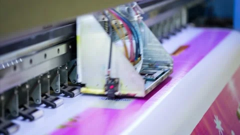 Large Inkjet printer working color on vinyl banner Stock Footage 201260113