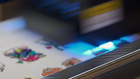 Large Inkjet printer working, industrial printer, plotter head slides over th Stock Footage 257349713