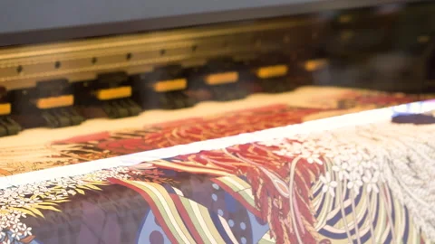 Large Inkjet printer working, industrial printer, plotter head slides over th Stock Footage 257350606