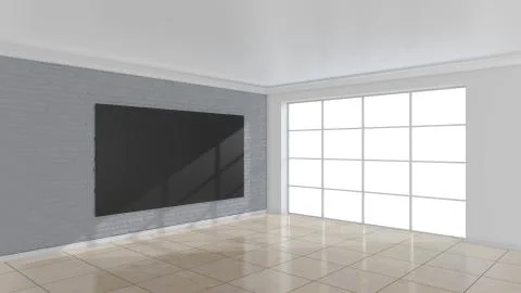 Large interior with black poster on wall. Mock up, 3D Rendering Illustrazione stock