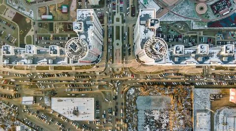 Large intersection in the city block. Stock Photos