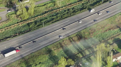 Large Interstate with Flowing Traffic Aerial 3 Stock Footage 25487423