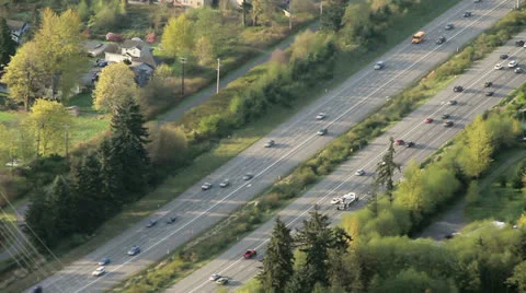 Large Interstate with Flowing Traffic Aerial 4 Stock Footage 25487452