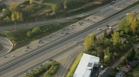 Large Interstate with Flowing Traffic Aerial 5 Stock Footage 25487495