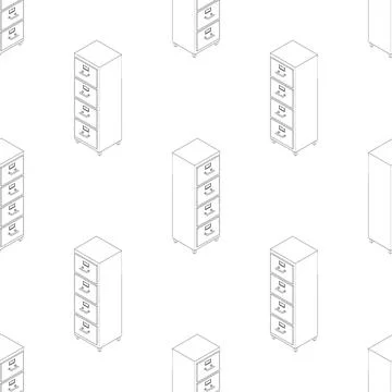 Large isometric of drawers with documents line seamless pattern. Stock Illustration