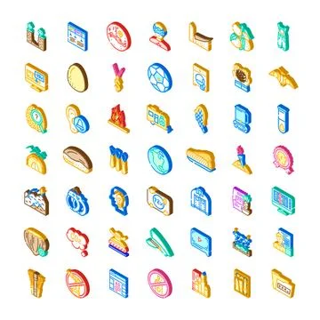 Large isometric icon set representing diverse concepts Stock Illustration