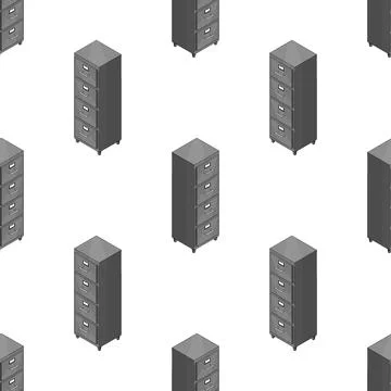 Large isometric set of drawers with documents. Isometric iron drawer. Seamless Stock Illustration