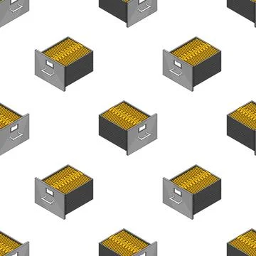 Large isometric set of drawers with documents. Isometric iron drawer. Stock Illustration