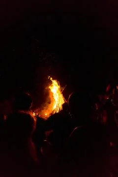 Large Ivan Kupala bonfire during the Shypit Festival in the Ukrainian Carpath Stock Photos