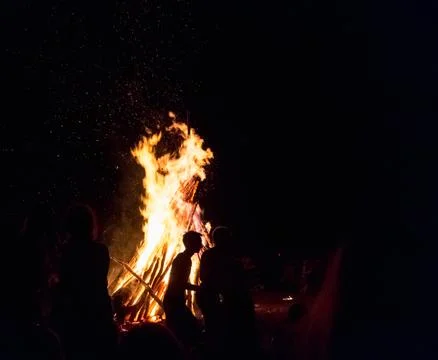 Large Ivan Kupala bonfire during the Shypit Festival in the Ukrainian Carpath Photos