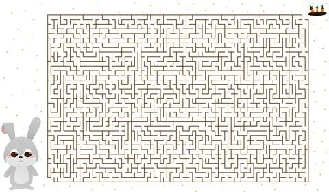 Large kid maze with cute rabbit character in cartoon style, help to find way to Stock Illustration
