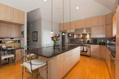 Large Kitchen with high ceilings Stock Photos