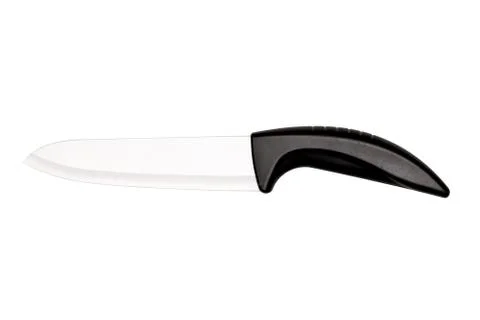 Large kitchen knife with a plastic handle on white background 写真素材