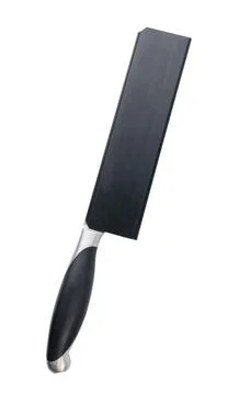 Large kitchen knife in a plastic sheath isolated on white background 스톡 사진
