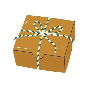 Large kraft gift box tied with striped green and white ribbon Stock Illustration