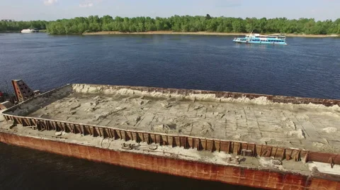 Large-laden tanker, floating in the river Stock Footage 64068057