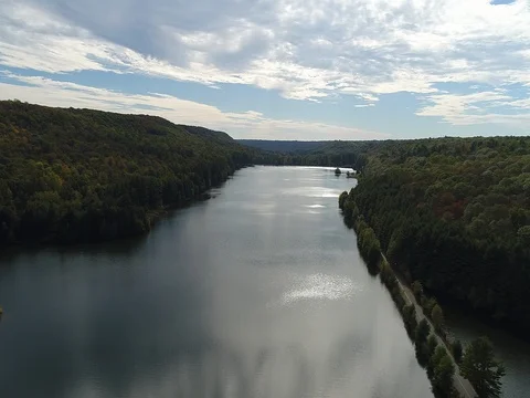 Large lake slow drone flyover Stock Footage
