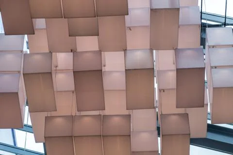 Large lamps on the ceiling in the building Stock Photos