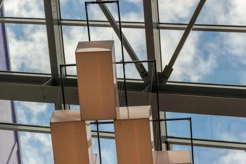 Large lamps on the ceiling in the building Stock Photos