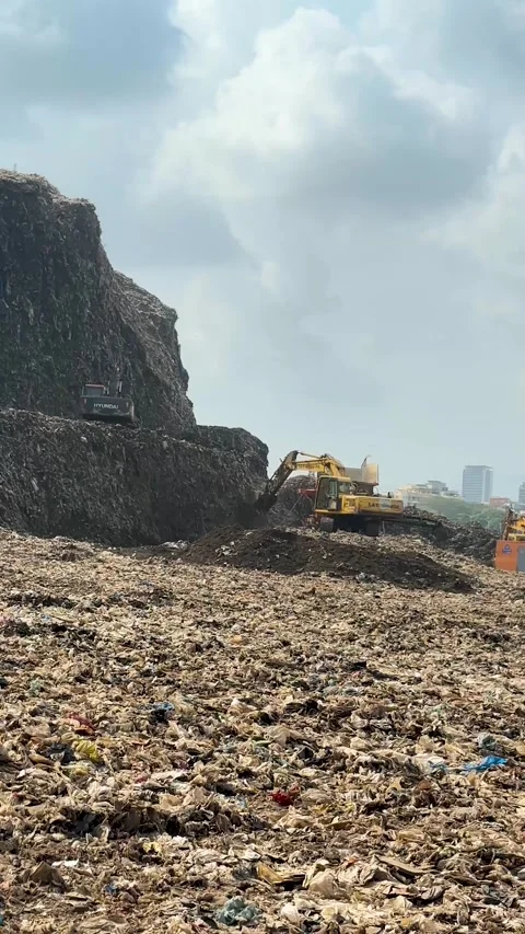 Large Landfill Processing and Waste Management Machinery Video Stock Footage 336942715