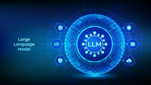 Large Language Model concept. LLM neural network inside a digital sphere. A.. Stock Illustration