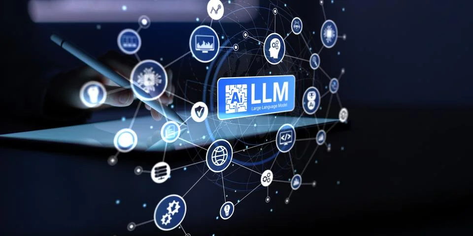 Large Language Model LLM Artificial Intelligence Interface with Neural Netw.. Foto stock