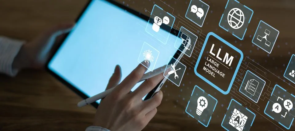 Large Language Model LLM Technology and Artificial Intelligence Applications  Stock-Fotos