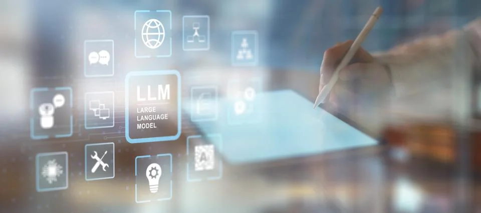 Large Language Model LLM Technology and Artificial Intelligence Applications  Stock-Fotos