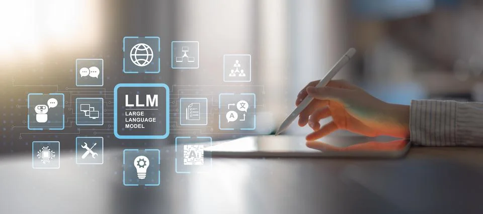 Large Language Model LLM Technology and Artificial Intelligence Applications  Stock-Fotos