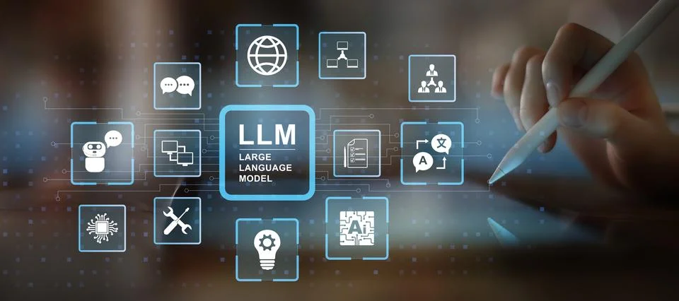 Large Language Model LLM Technology and Artificial Intelligence Applications  Stock Photos