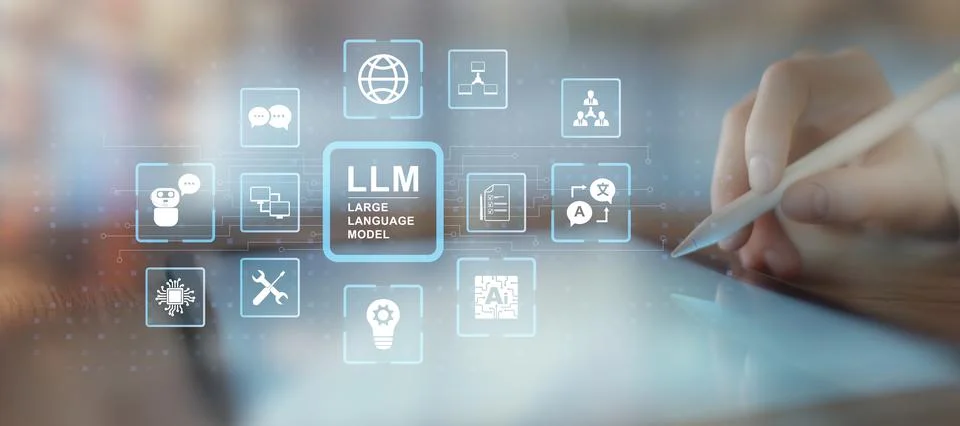 Large Language Model LLM Technology and Artificial Intelligence Applications  Stock Photos