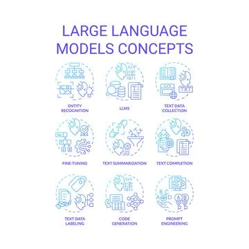Large language models blue gradient concept icons Stock Illustration
