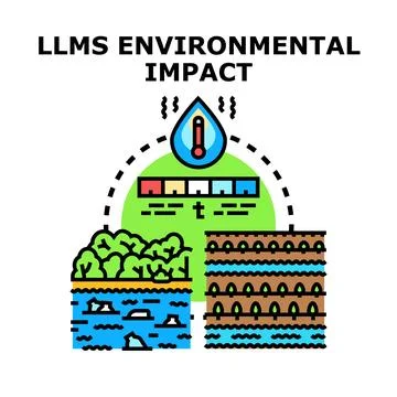 Large language models environmental impact computing concept Stock Illustration