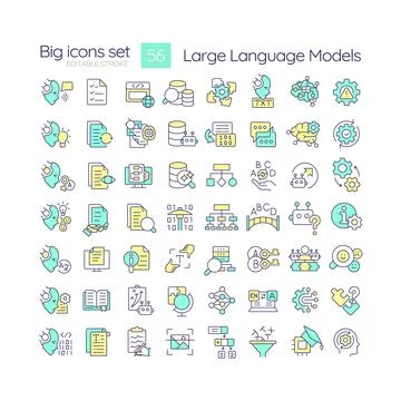 Large language models RGB color icons set Illustrazione stock