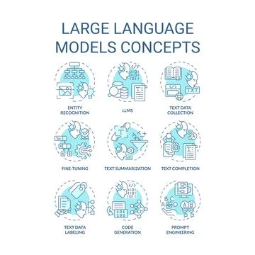 Large language models soft blue concept icons Stock Illustration