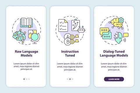 Large language models types onboarding mobile app screen Illustrazione stock